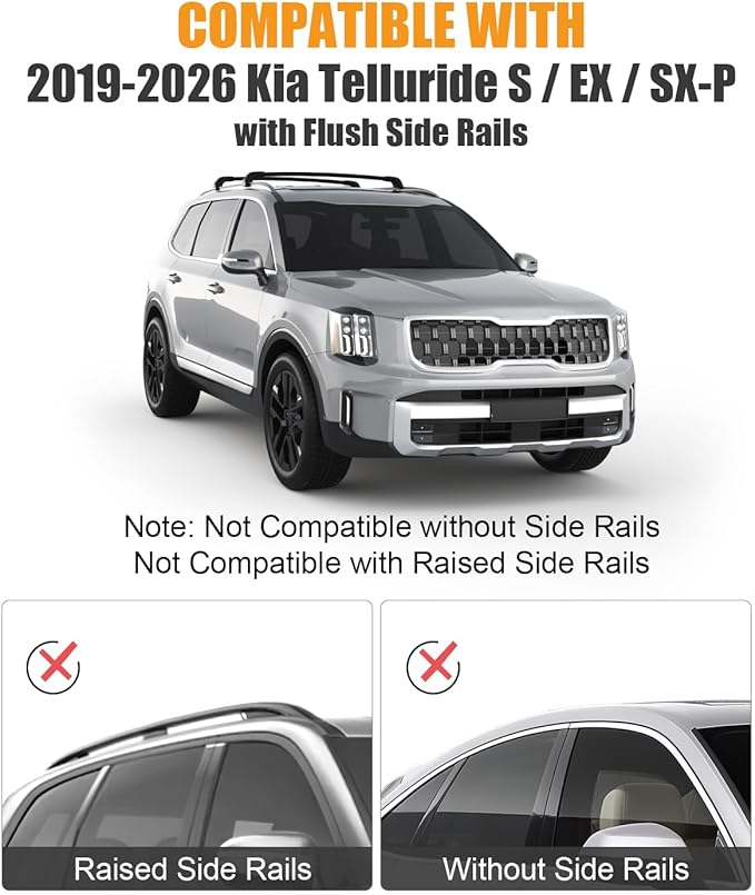 KINGGERI 330lb Lockable Roof Rack Cross Bars Compatible with Kia Telluride 2019-2026 EX S SX SX-Prestige, Heavy Duty Rooftop Aluminum Roof Rails Crossbars Cargo (Not for LX, X-Line or X-Pro)