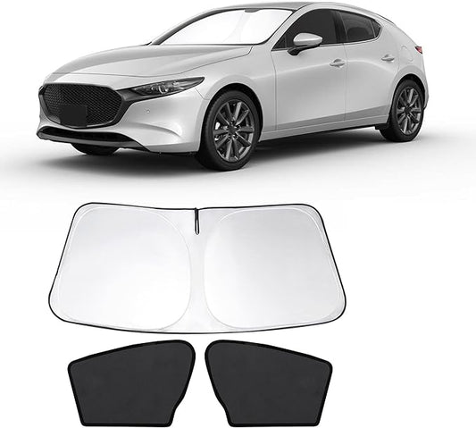 3PCS Car Window Shades Front Windshield Sun Shade Foldable Window Shade Custom Fit for 2019-2024 Axela Mazda 3 Accessories Car Shades for Front Windows Anti-UV Rays Block Heat