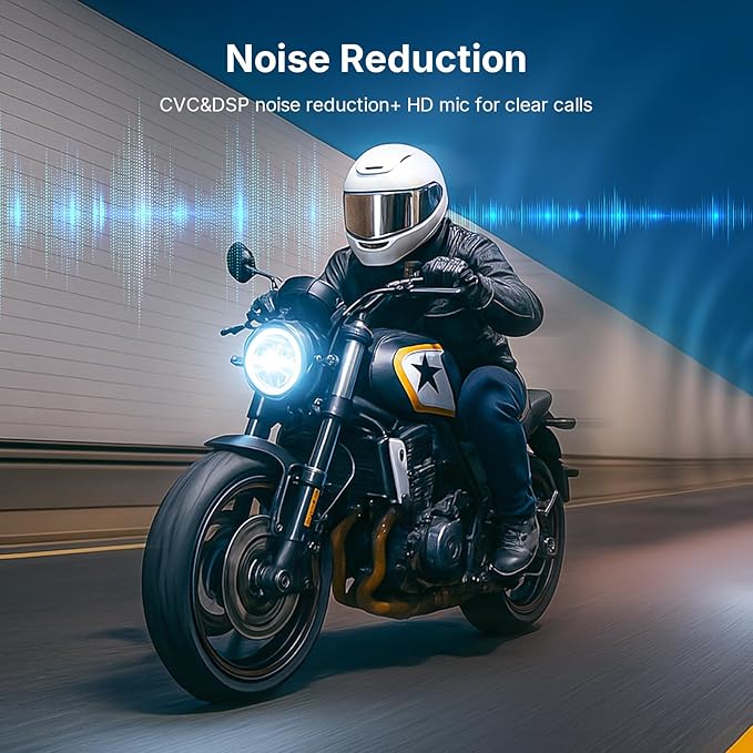 Fodsports T1 Motorcycle Bluetooth Intercom V5.4 with Music Share, One-Click Switching for 3 Functional Modes, 2-Way Helmet Communication Systems, FM/5 Stickers/Noise Cancellation/Stereo Music, 2 Pack
