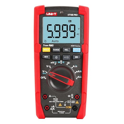UNI-T UT15B Pro Multi Meter, AC/DC Current AC/DC Voltage Handheld TRMS Voltmeter Ohm Meter Measure Volt Amp Resistance Capacitance Frequency Diode Continuity VFC Circuit Power Car Fuse Electric Tester