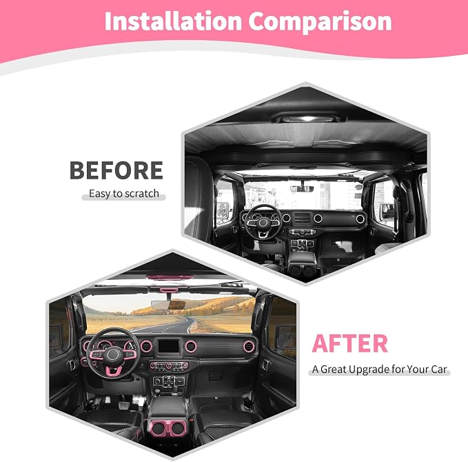 RT-TCZ for Wrangler JL Interior Trim Kit Pink, Dash Steering Wheel Trim Bezel for Jeep Wrangler JL JLU 2018-2023 Pink Interior Accessories 20pcs