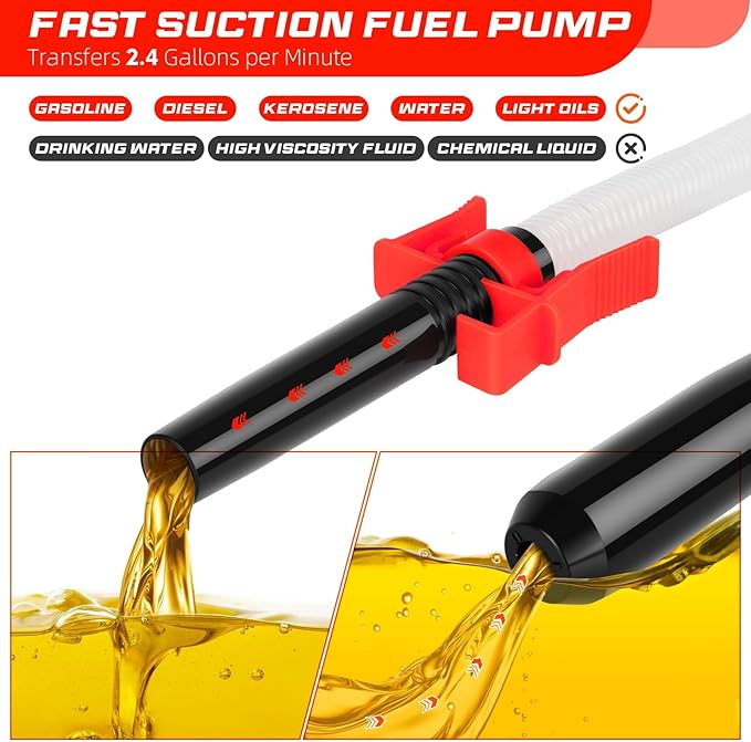 3.2 GPM Portable Fuel Transfer Pump -Easy to Use Hand Fuel Pump, Battery Powered Siphon Pump for Gasoline Mechanical Fuel Pumps Universal Fit for Gasoline, Vehicles, Fuel,Water Transfer（Amber）