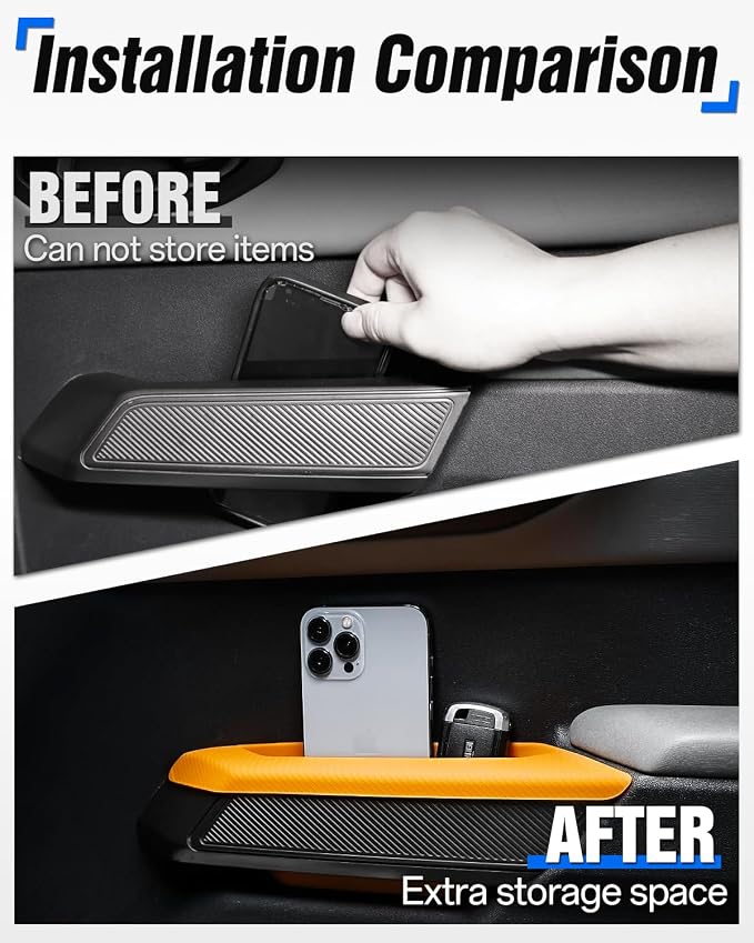 ROADER 4 PCS Door Handle Storage Box Compatible with Ford Bronco 2021-2025 (Not for Sport/2 Door) Non-Slip Storage Box for Ford Bronco accessories Pockets Storage to Store Minor Things - Orange