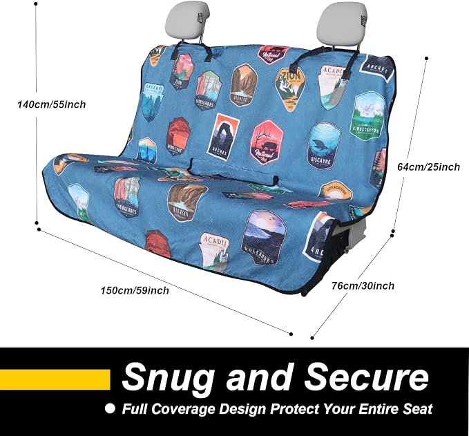 Back Seat Cover for Car Trucks Van SUV Jeep,Waterproof Rear Bench Towel Seat Covers for Dogs and Kids,Automotive Backseat Protector (National Parks)