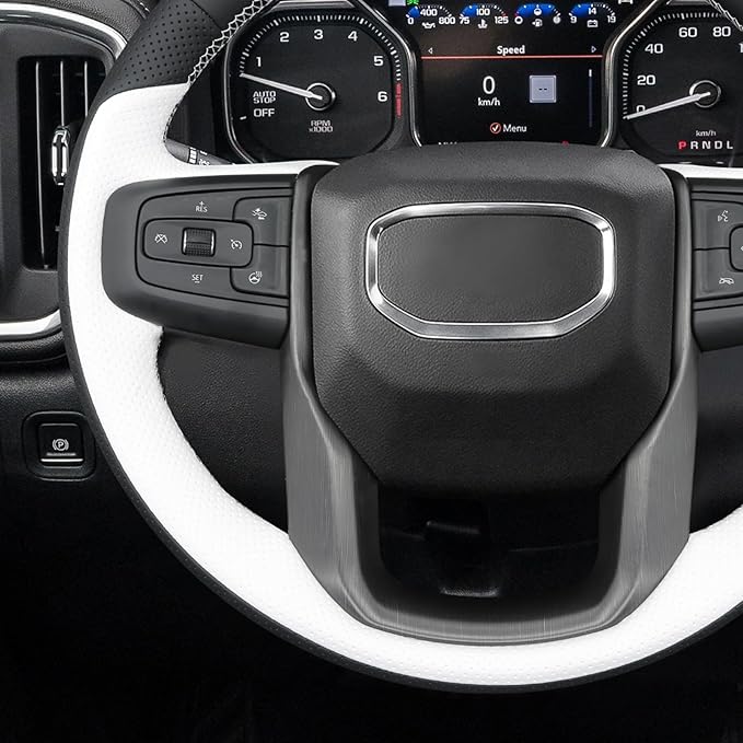 MEWANT Hand Stitch 3D Style Real Leather Steering Wheel Protector Wrap Cover for GMC Sierra 1500 2019-2023/Sierra 1500 Limited 2022/Sierra 2500 2020-2024/Sierra 3500 2020-2024/Yukon 2021-2023