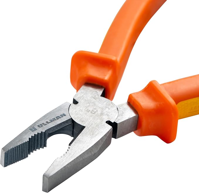 Ullman Insulated 8 in Combination Pliers with Industrial Non-Slip Grip - Perfect Hand Tool for Electricians, HVAC, and Contractors