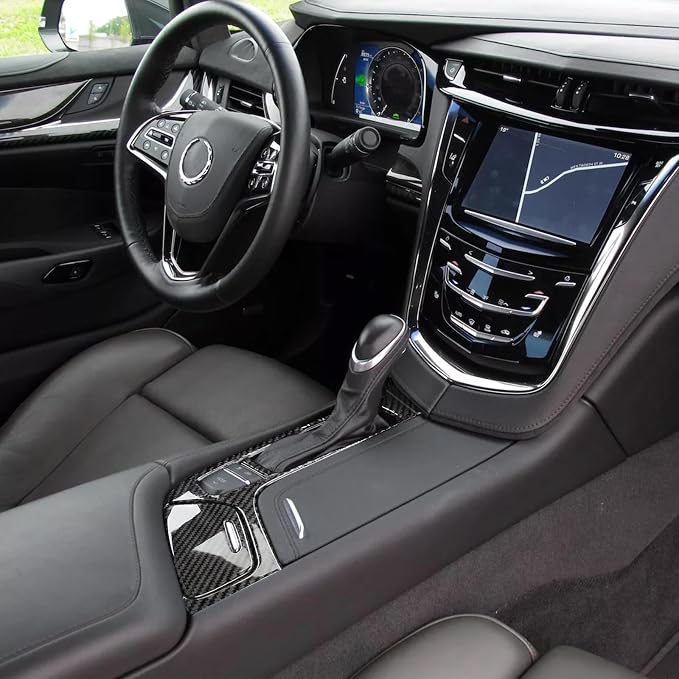 Real Carbon Fiber Gear Shift Panel Trim Compatible with Cadillac CTS 2014-2019, Interior Decor Sticker Accessories