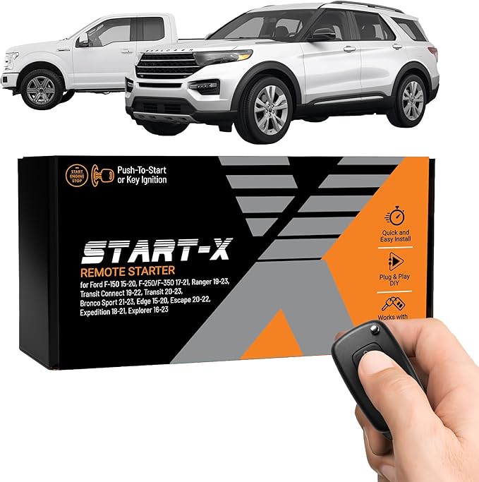 Start-X Remote Starter Kit for Select Ford F-150/F-250/F-350, Ranger, Transit, Transit Connect, Bronco Sport, Edge, Escape, Expedition & Explorer with Push-to-Start or Key Ignition | Plug & Play