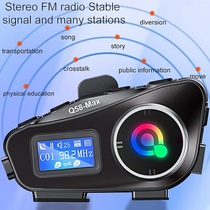 Motorcycle Bluetooth Headset with 500M Intercom, Dual BT5.3 Chip, IPX6 Waterproof, AI Voice Control, LCD Display, 300H Standby, 25H Talk Time, Compatible with Android/iOS Helmet Comm System