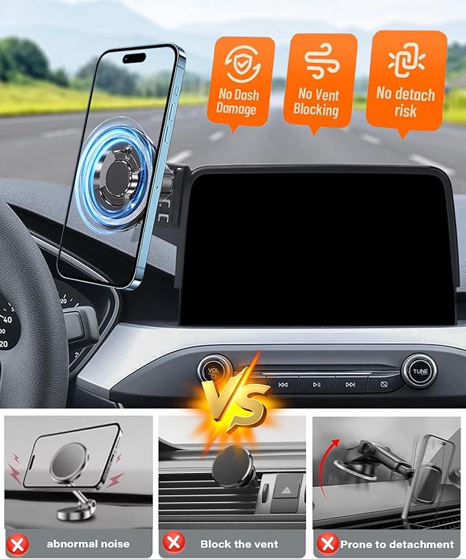 Magnetic Car Phone Mount for Ford Escape 2020-2026 Accessories, for MagSafe Strong Magnets Cell Phone Holder 8-Inch Touch Screen Cradles, with Portable Phone Gripper 360° Rotation