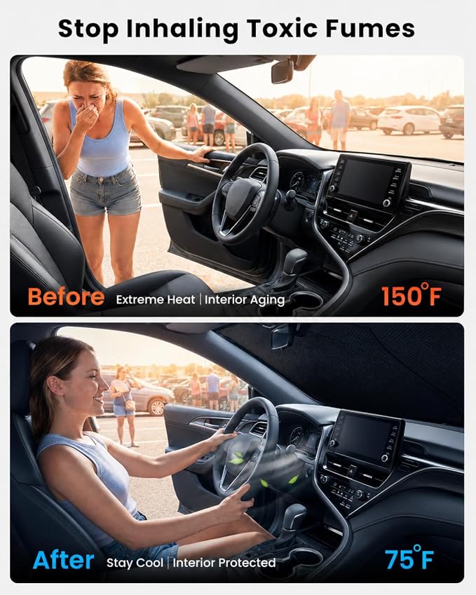 REEVAA 2026 3rd Pro Windshield Sunshade for 2018-2024 Toyota Camry | Dual-Layer Heat & Sun Defense, OEM Design | Foldable Sun Shade Car Accessories with Storage Bag