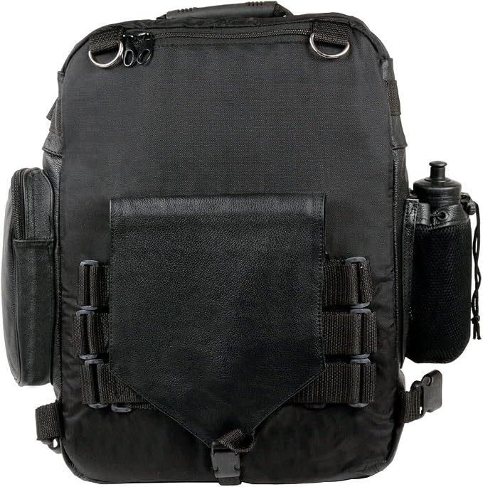 Milwaukee Leather SH54001 Medium Black Leather and Textile Motorcycle Cruiser Sissy Bar Back Pack - Medium
