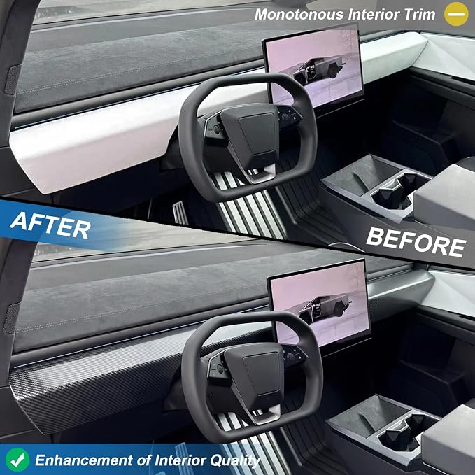 Carbon Fiber Central Control Dashboard Panel Cover Compatible with Tesla Cybertruck 2024-2026