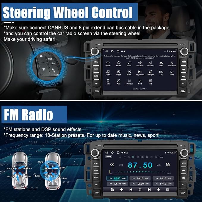 AWESAFE Car Stereo for Chevy Silverado Suburban Avalanche Impala Tahoe GMC Acadia 2007-2013, Android 13 Silverado Radio with CarPlay Android Auto Touch Screen with Backup Camera