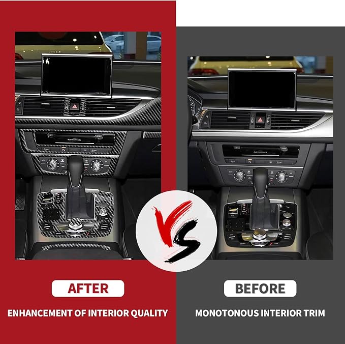 31PCS Real Carbon Fiber Interior Trim Kit Compatible with Audi A6 C7 2012-2018, Interior Decal Sticker Accessories
