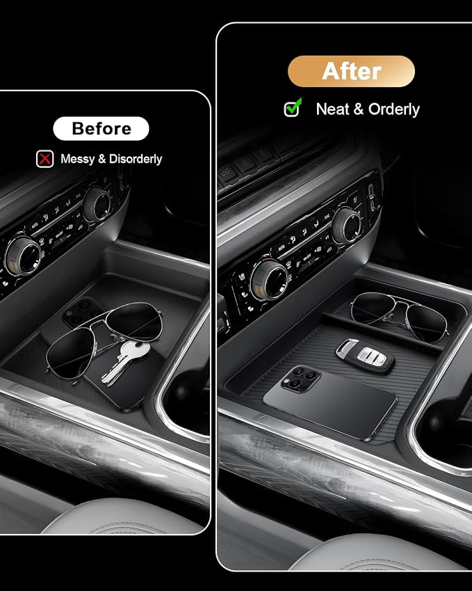 2026 Silverado HD Center Console Organizer - For 2024-2026 Chevy Silverado 2500 HD/3500 HD Accessories TPE Center Console Organizer - Under Screen Organizer Only Fit Full Console w/Bucket Seats