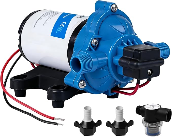 DC HOUSE 33 Series 12V RV Water Pump 3.5GPM 45PSI, 3-Chamber Diaphragm Pump with Built-in Pressure Switch, Quiet Self-Priming Demand Pump for Camper, Boat, Cabin, Off-Grid System