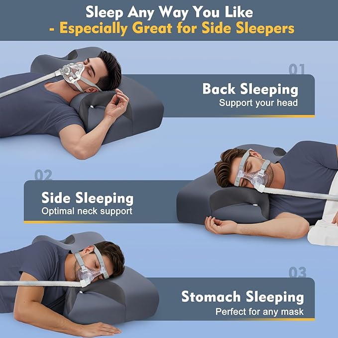 Adjustable CPAP Pillow for Side & Back Sleepers – Reduce Mask Air Leaks & Pressure, Cervical Memory Foam Neck Support with 2cm Removable Insert, Cooling Washable Cover – Fits Full Face & Nasal Masks
