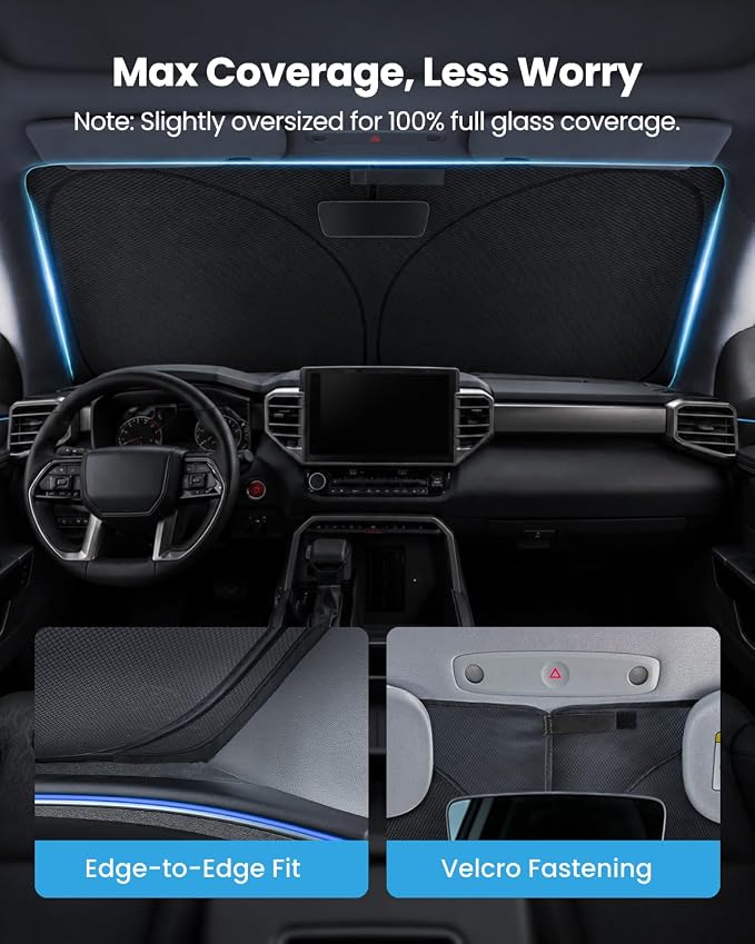 REEVAA 2026 3rd Pro Windshield Sunshade for 2022-2026 Toyota Tundra | Dual-Layer Heat & Sun Defense, OEM Design | Foldable Sun Shade Car Accessories with Storage Bag