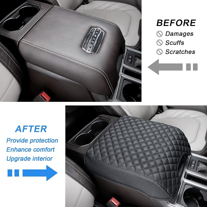 PIMCAR Compatible with Ford 2015-2020 F150, 2017-2022 F250 F350 F450, 2018-2024 Expedition Center Console Organizer & Armrest PU Leather Cover-Bucket Seat Only