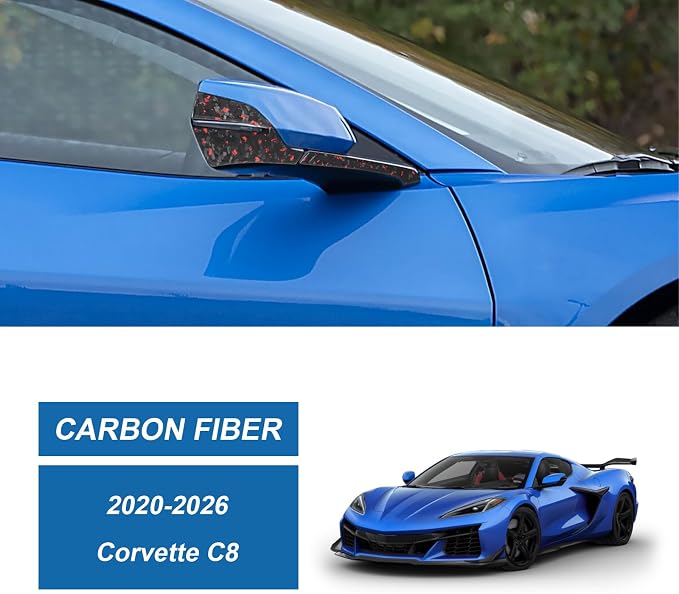 Red Forged Style Real Carbon Fiber Mirror Cover Trim Compatible with Corvette C8 2020-2026, Side Rearview Mirror Cap Trim, Exterior Decor Sticker Accessories