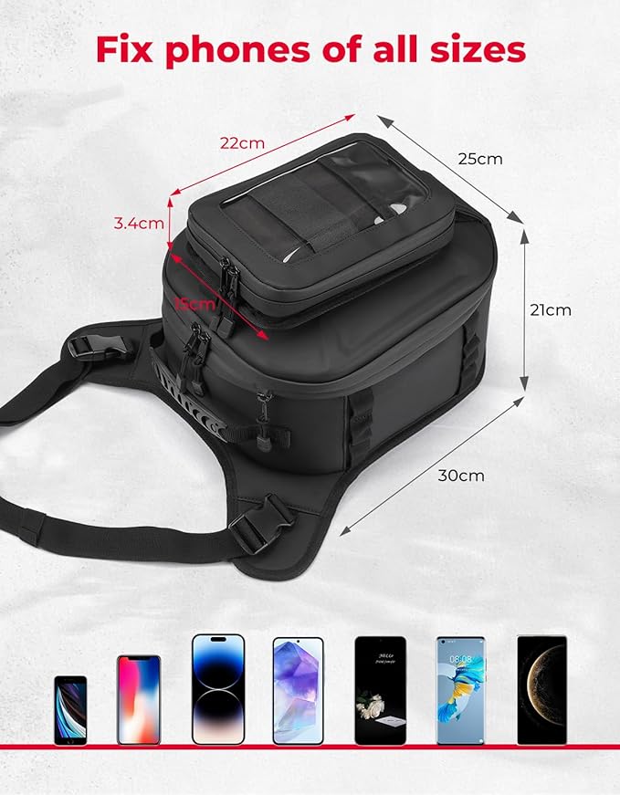 KEMIMOTO Motorcycle Tank Bag with Removable Phone Holder Waterproof EVA Hard Shell Expandable Tank Bag Rain Cover Compatible with All Models of Mobile Phones, 13-16L