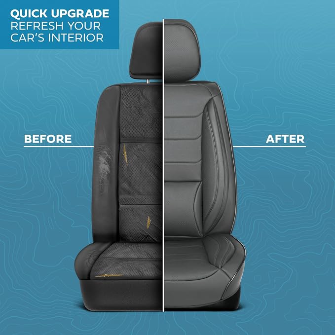 MotorBox Elite Edition Faux Leather Seat Covers for Cars, Trucks, & SUV - 2 Gray Car Seat Covers for Front Seats - Universal Fit Car Accessories Automotive Interior Cover Protector for Most Vehicles