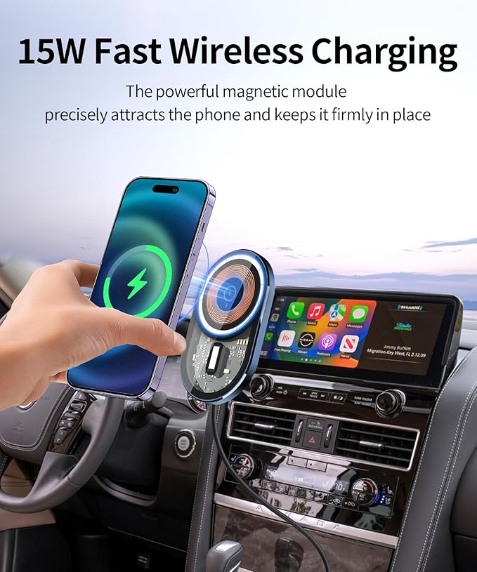 Wireless Charging Car Phone Holder for Nissan Armada 2021-2024 / Infiniti QX80 2022-2024, 12.3" Screen Fixed Clip, 360° Rotation Car Phone Mount Compatible with MagSafe