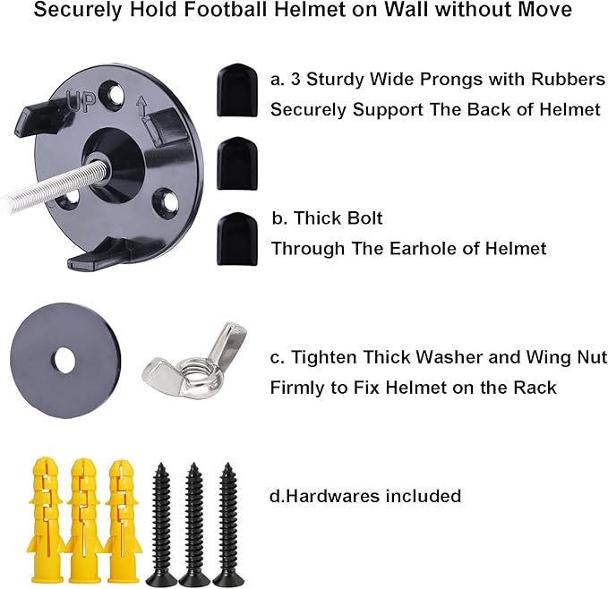 4 Pack Football Helmet Wall Mount Display Holder Hanger for Full or Mini Helmet, Floating Case Shelf Stand, Black