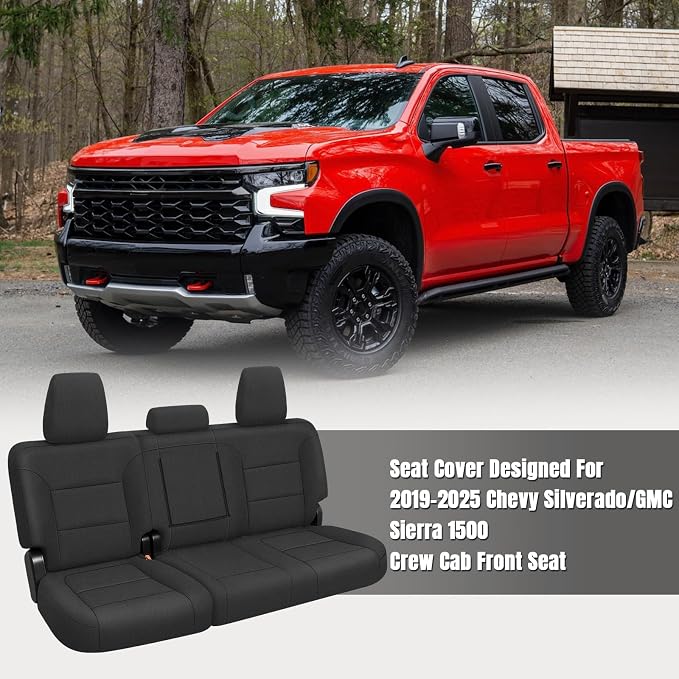 SAPUBK Rear Seat Covers Sets Replace for 2019-2025 Chevy Silverado/GMC Sierra 1500 CrewCab, Premium Neoprene with Composite Soft Foam Lining Breathable Seat Cover Cushion