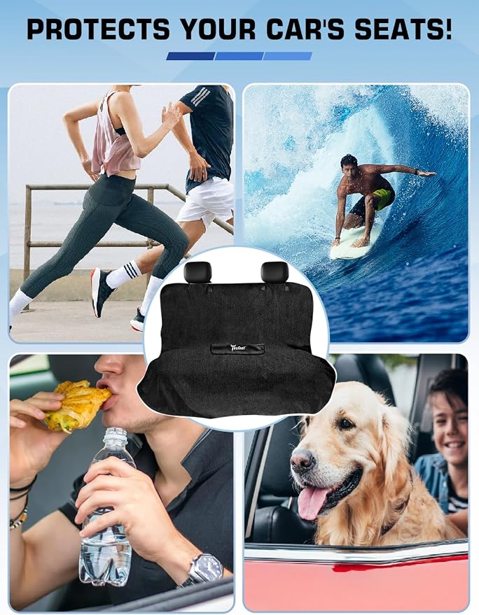 1160g Heavy Duty Towel Car Seat Cover, Sweatproof Absorbent Microfiber Rear Seat Protector for Gym Beach Athletes, Universal Fit Waterproof Back Seat Mat for Sedans SUV Minivans(Black, 1PC)