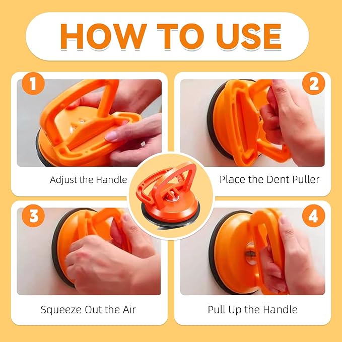 DEZEU Dent Puller,2026latest Car Dent Puller,3-Pack Car Handheld Puller,Strong Car Dent Remover,Suction Cup Dent Puller and Paintless Car Dent Repair Kit.Suitable for Car Body Dents(Orange).