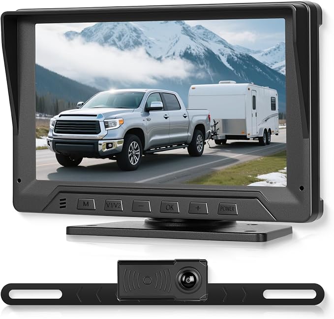 7" Wired Backup Camera System with Radar Ranging, 1080P IR Night Vision, IP68 Waterproof, Super Wide Angle, Intelligent Reverse Lines, HD Touch Key Monitor for Trailer Camper Truck SUV RV Van