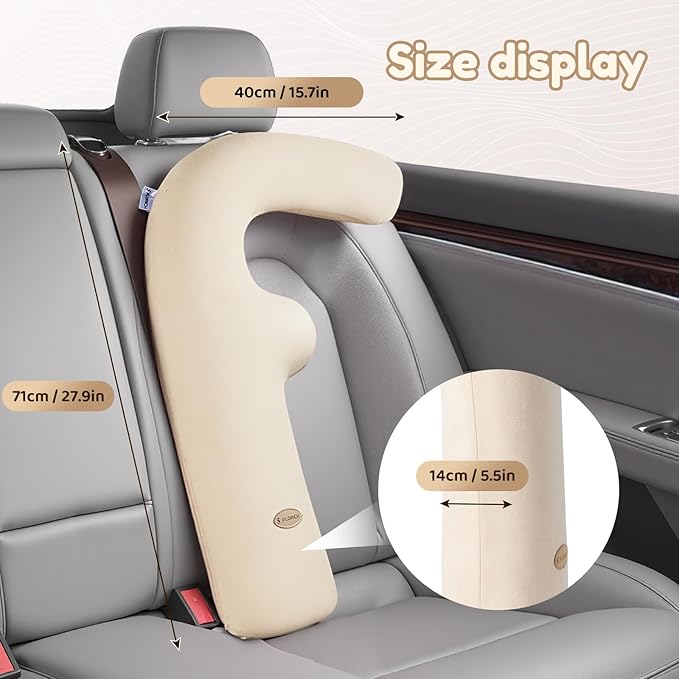 FLORICH Memory Foam Kids Travel Pillow, Car Sleeping Pillow, F-Shape Car Pillows for Adults and Children, Traveling Car Pillow for Kids with Removable Pillowcase (Dark Beige)