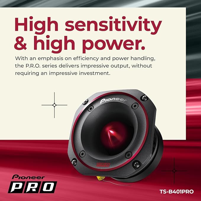 PIONEER P.R.O. Series TS-B401PRO 4" Speakers (Pair) 500W Max, Perfect for High-SPL Builds and Pro-Level Car Audio, Bullet Style Tweeter