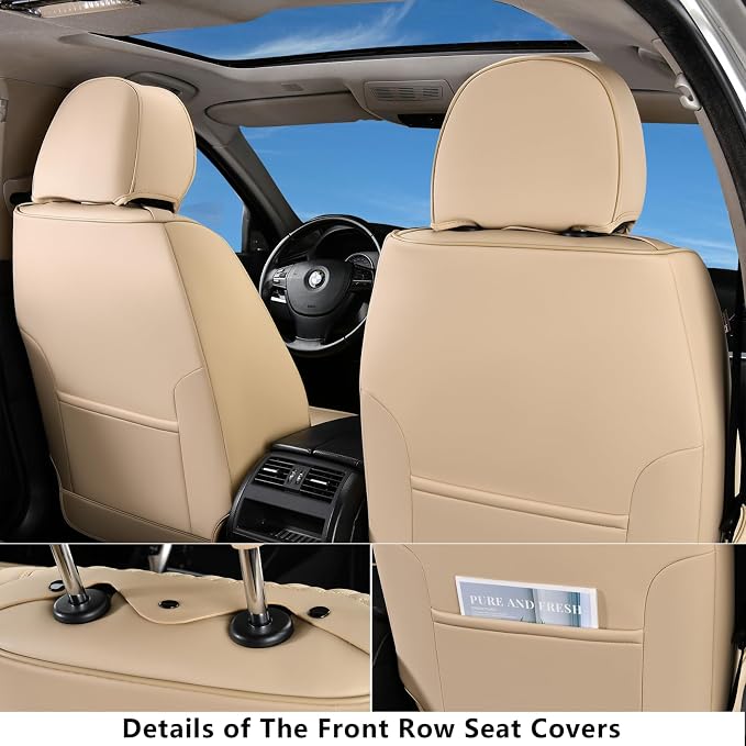 Coverado Front Seat Covers, Leather Car Seat Cover, Waterproof Car Seat Protector, Driver Seat Covers Car Seat Cushion Universal Fit for Most Cars, Beige