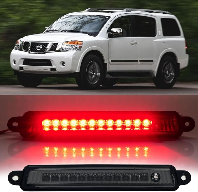 Third 3rd Brake Light LED for 2005-2015 Nissan Armada, High Mount Rear Brake Lights Assembly for 2004-2010 Infiniti QX56, Waterproof Center Cab Lamp Stop Light