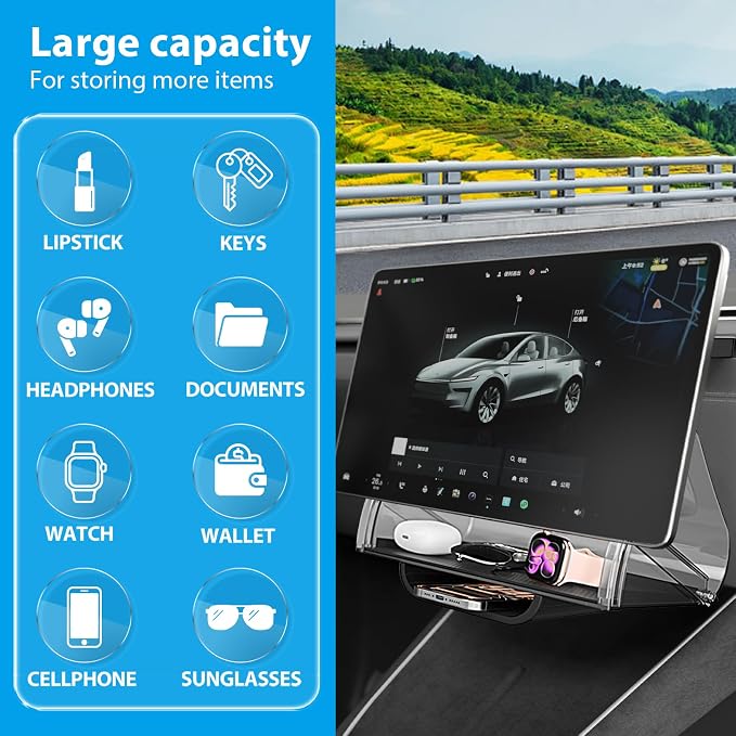 Under Screen Storage Organizer Compatible with Tesla Model Y Juniper 2025 /Model 3 Highland 2024 Center Console Organizer Tray Accessories