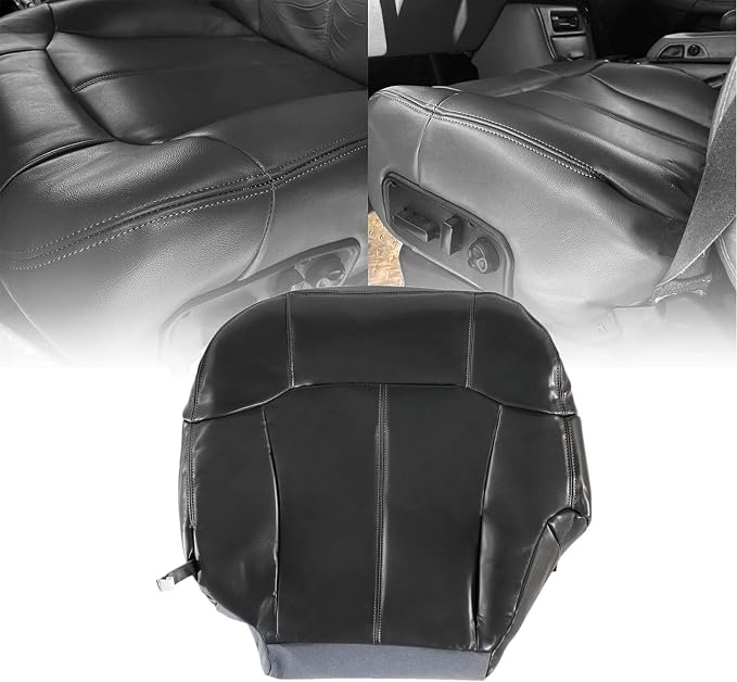 SecosAutoparts Driver & Passenger Bottom & Top & Armrests Dark Gray Replacement Leather Seat Cover Compatible with Chevy Silverado 1500 2500 3500 Tahoe Sierra Suburban Avalanche 1999 2000 2001 2002