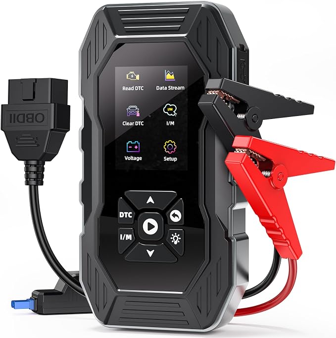 Jump Starter with OBD2 Scanner 5000A Peak, 12V Portable Car Battery Jumper Starter for All Gas and 10L Diesel Engines, Force Start 0V Dead Battery, Code Reader & Scan Diagnostic Tool with Jumper Cable