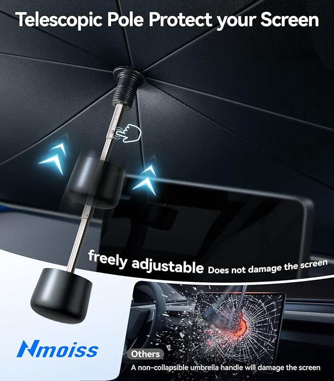 Nmoiss True Dual Layer Air Cooled Windshield Sun Shade Umbrella - [Drive to Superior Coolness & Comfort] Block 99% UV Sun Rays & Heat Damage Keep Cool and Protect Interior XL