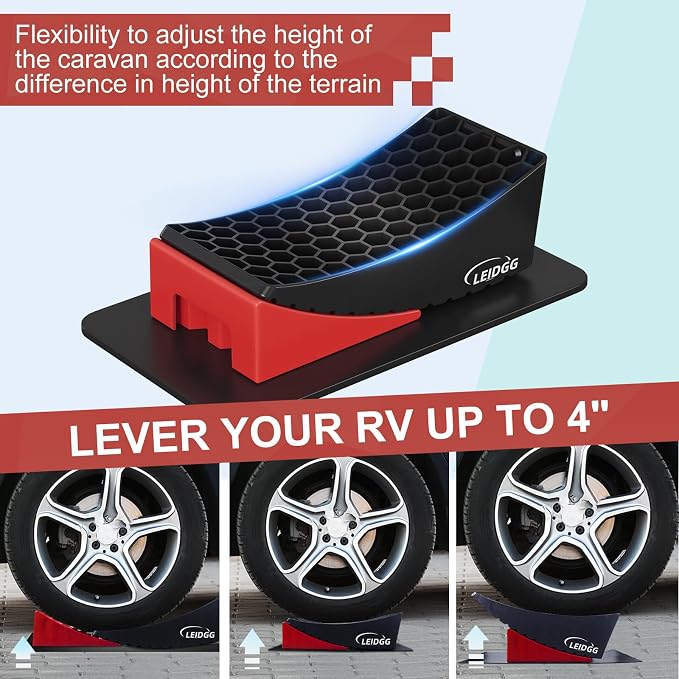 2Packs RV Leveling Blocks System Kit Camper Leveling Blocks for RVS Trailer with Carrying Bag, Anti-Slip Mats, T Bubble Level Up to 35000 LBS Red