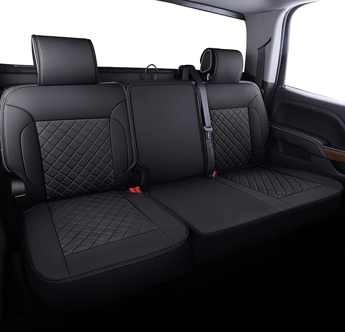 LUCKYMAN CLUB Chevy Silverado/Sierra P01-S1 Rear Seat Covers, Fit 2007-2013&2019-2024 1500/2008-2014&2020-2024 2500 HD/3500 HD Crew Cab with Breathable Faux Leather (Rear only, Black)