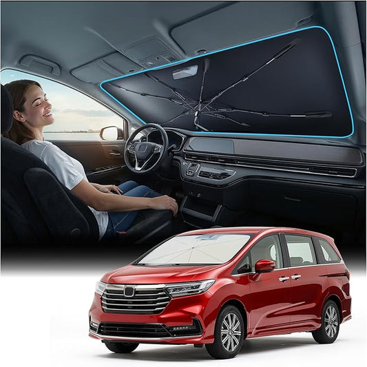 [2026 Upgraded] Nmoiss Windshield Sun Shade Umbrella for Honda Odyssey - [Vinyl Coating Heat Shield] Protect Car from Sun Rays & Heat Damage Keep Cool and Protect Interior, Spring Structure Edge