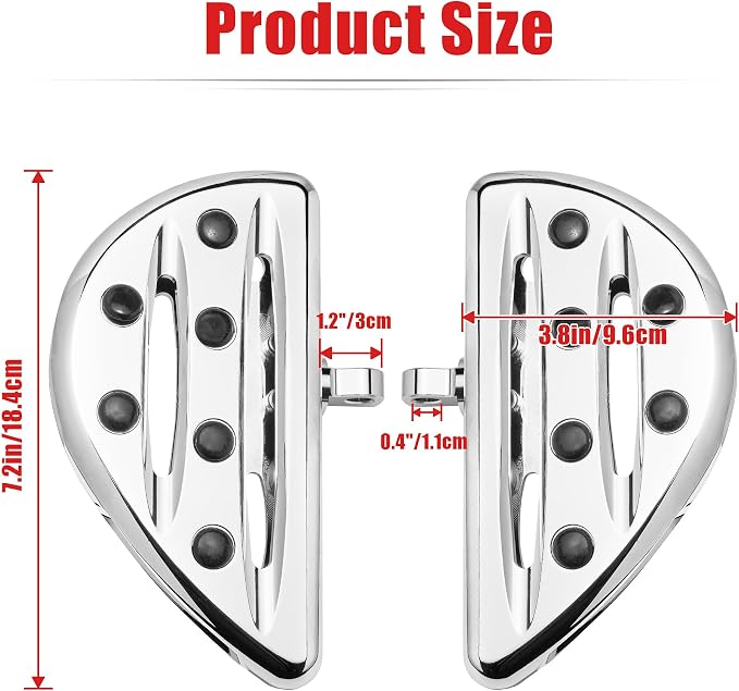 Goldfire Motorcycle Foot Pegs Front & Rear Footpegs CNC Cut Foot Rests Compatibility For Dyna Sportster FLFB FLSTF Iron 883 Softail Street Glide(Black Passenger Floorboards), Chrome