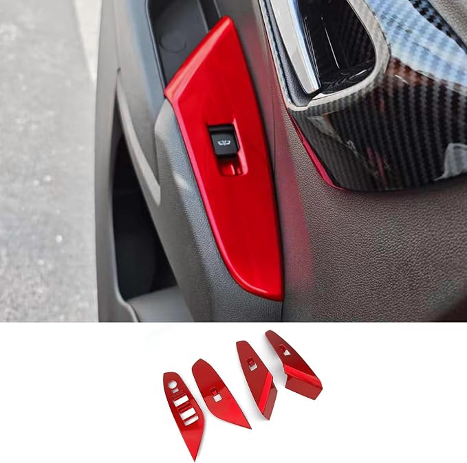 Car Interior Window Switch Panel Cover Side Door Glass Lock Control Button Cover Compatible with Chevy Trax 2024-2025 Accessories (Glossy Red Style)