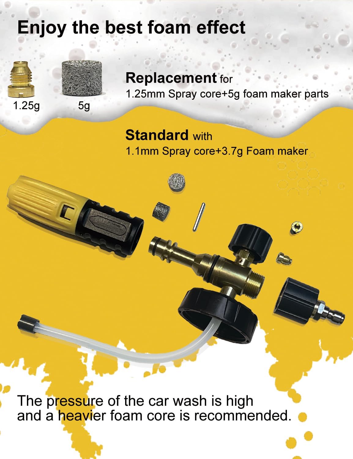 BOSEA Foam Cannon for Pressure Washer, Wide Neck Heavy Duty 4000PSI Adjustable Car Soap Dispenser for Pressure Washer with M22 and 1/4" Quick Connector, 1L Bottle