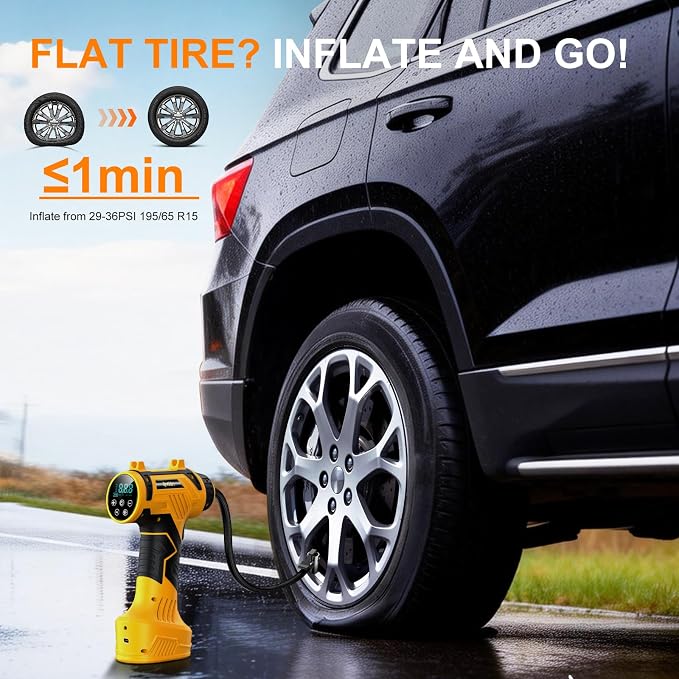 𝟗𝟔𝟎𝟎𝐦𝐀𝐡 Tire Inflator Portable Air Compressor - Corded/Cordless Tire Inflator - 𝐁𝐚𝐭𝐭𝐞𝐫𝐲 & 12V DC, Faster Inflation Handheld Air Compressor, 160PSI Air Pump for Car, SUV, Motorcycle, Bike