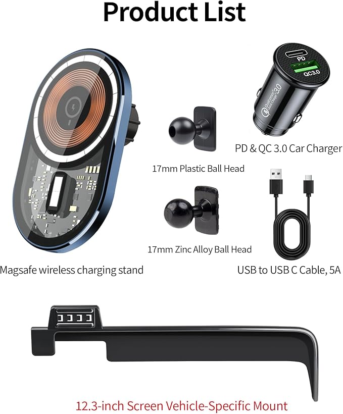 Wireless Charging car Phone Holder for Hyundai Ioniq 5 2022-2025 Accessories 12.3 inch Screen Fixed Clip,360° Rotation car Phone Mount Compatible with MagSafe