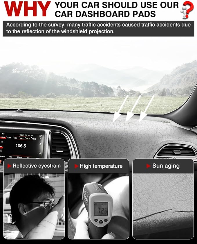 Autorder Dashboard Cover Mat for 2015-2024 Dodge Challenger Accessories Dash Cover Flannel Dash Mat Sunshade Glare UV Rays Protector